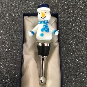 Glass Winter Snowman Wine Bottle Stopper NIB Christmas Holiday